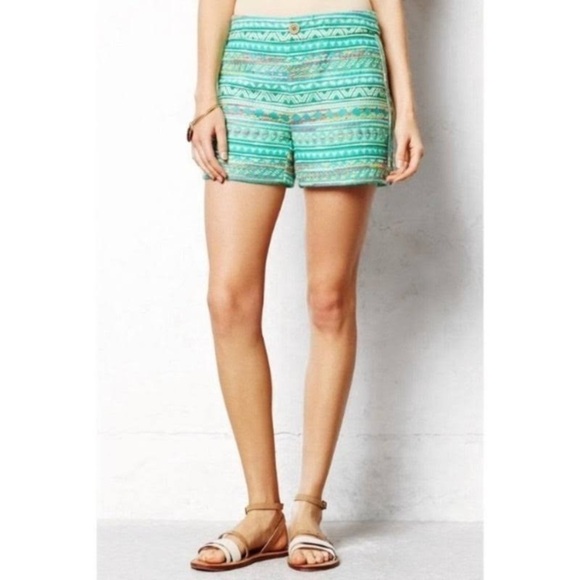 Anthropologie Elevenses Boho Aztec Print Embroidered Shorts - Picture 1 of 11